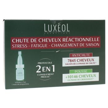 Chute de cheveux réactionnelle 2 en 1 Luxéol - boîte de 14 fioles