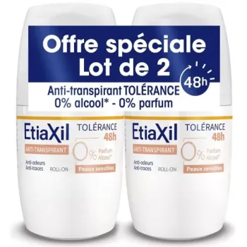 Déodorant anti-transpirant 48h peaux sensibles Etiaxil - lot de 2 roll-on de 50ml
