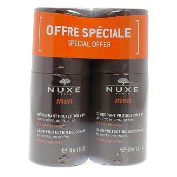 Déodorant protection 24H anti-traces et anti-tâches homme Nuxe - lot de 2 roll-on de 50 ml