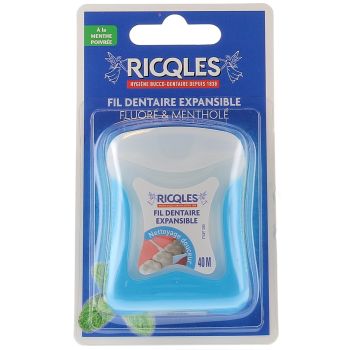 Fil dentaire expansible fluoré & mentholé Ricqles - 40 mètres