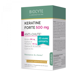 Kératine Forte 500mg anti-chute Biocyte - boîte de 120 gélules
