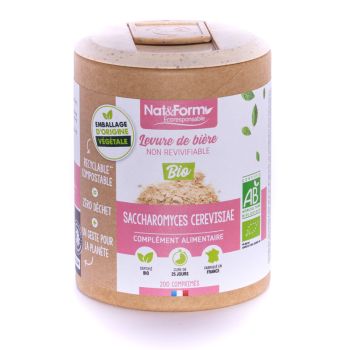 Levure de bière bio non revivifiable Ecoresponsable Nat&Form - Boite de 200 comprimés