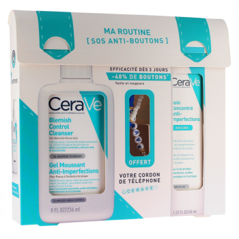 Ma routine SOS anti-boutons Cerave - lot de 2 produits + un cordon de téléphone offert
