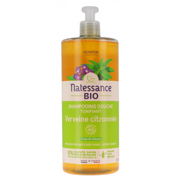 Shampooing douche tonifiant bio verveine citronnée Natessance - flacon-pompe de 1L