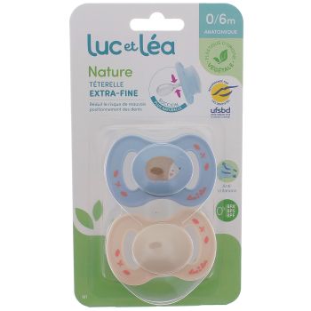 Nature sucettes anatomiques téterelle extra-fine 0-6 mois hérisson & beige Luc et Léa - lot de 2 sucettes