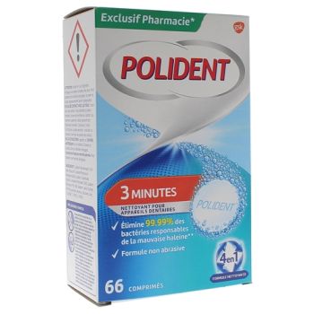 Nettoyant 3 minutes Polident - 66 comprimés