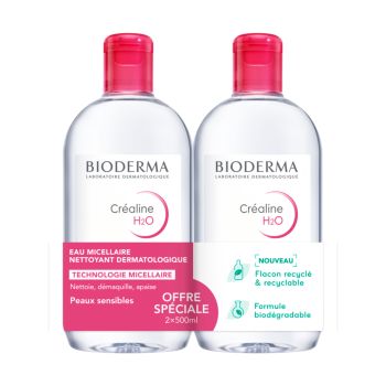 Eau micellaire Offre Créaline H2O Bioderma - lot de 2 flacons de 500 ml