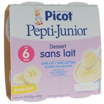 Pepti-junior dessert sans lait goût banane Picot - 4 pots de 100g