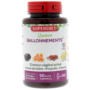Quatuor ballonnements bio Super Diet - boite de 150 gélules