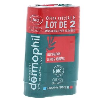 Stick à lèvres Réparation lèvres abîmées bio Dermophil Indien - lot de 2 sticks de 4g