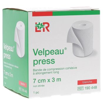 Velpeau Press Bande de compression cohésive à allongement long - boîte d'une bande blanche de 7x3cm