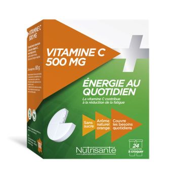 Vitamine C 500 mg énergie au quotidien Nutrisanté -  Boite de 24 comprimés à croquer
