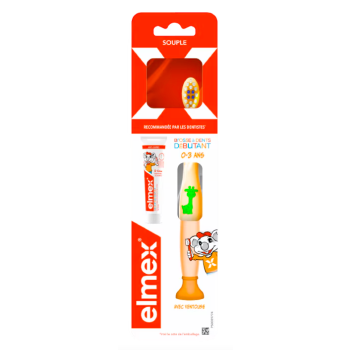 Brosse à dents débutant 0-3 ans Elmex - 1 brosse à dents + mini dentifrice offert
