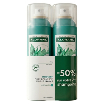 Shampoing sec purifiant &agrave; l'ortie & vitamine Klorane - lots de 2 sprays de 50ml