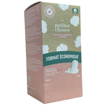 Serviettes hygi&eacute;niques de jour coton bio Les Petites Choses - boite de 25 serviettes