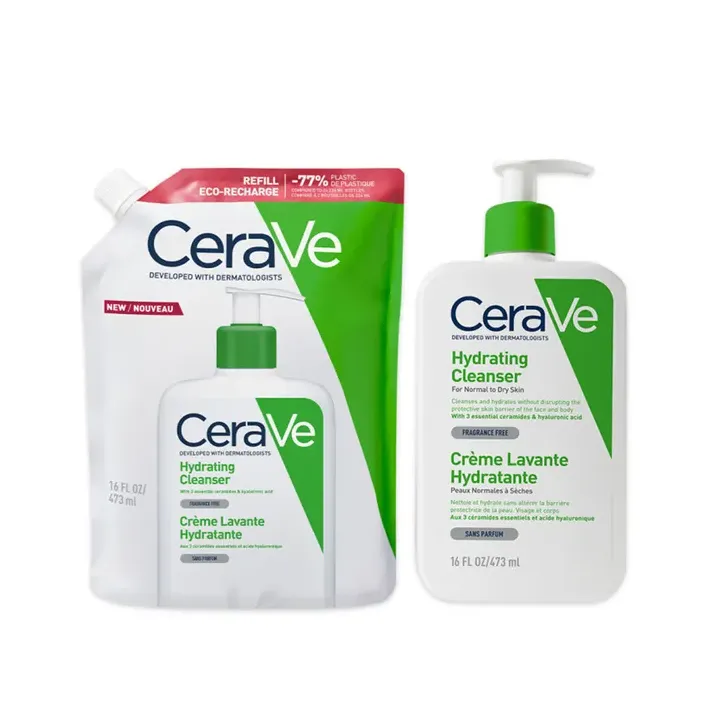 Crème lavante hydratante CeraVe - un flacon-pompe de 473ml et une éco-recharge de 473ml offre spéciale