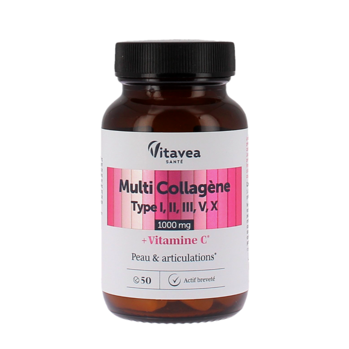 Multi collagène type I, II, II, V, X 1000mg Vitavea - pot de 50 comprimés
