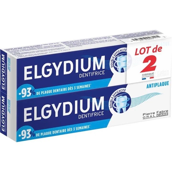 Dentifrice antiplaque Elgydium - lot de 2 tubes de 75ml