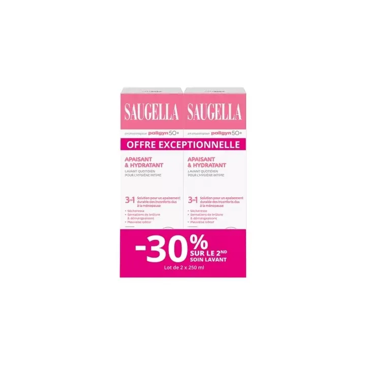 Soin lavant intime quotidien apaisant et émollient Saugella - lot de 2 flacons de 250ml offre spéciale