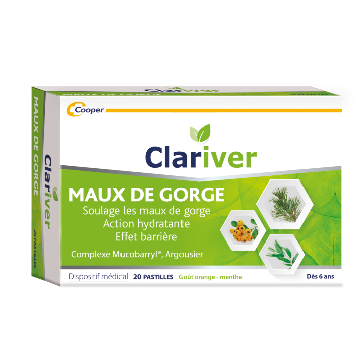 Clariver pastilles maux de gorge Cooper - boîte de 20 pastilles