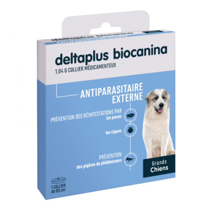 Antiparasitaire externe deltaplus grands chiens Biocanina - boite d'un collier de 65cm