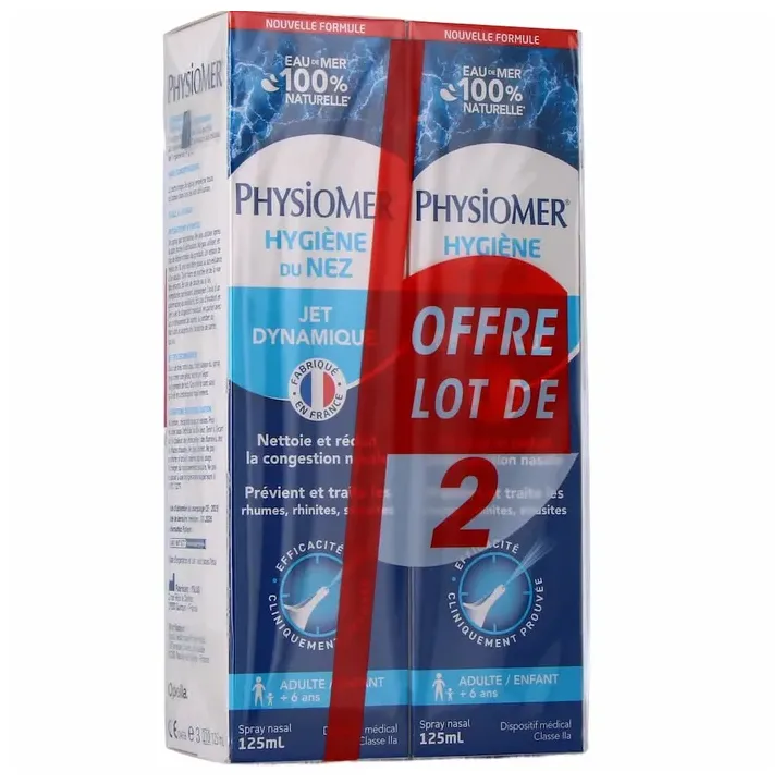 Physiomer hygiène du nez jet dynamique - lot de 2 sprays de 125ml