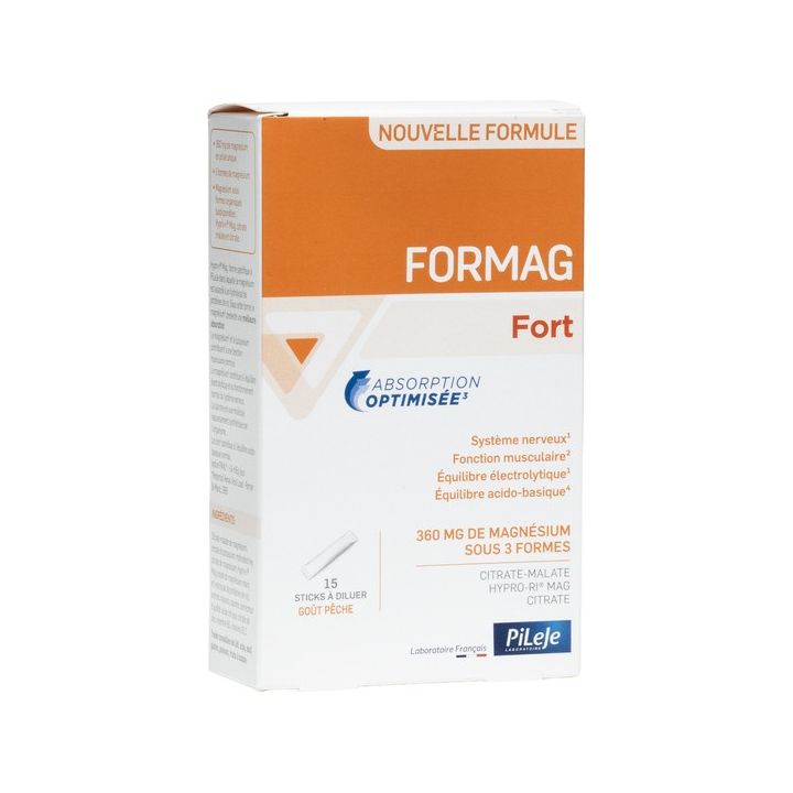 Formag Fort magnésium goût pêche Pileje - boite de 15 sticks