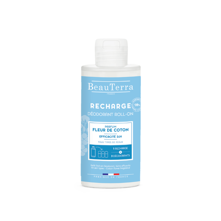 Recharge déodorant Fleur de coton roll-on Beauterra - flacon de 150ml