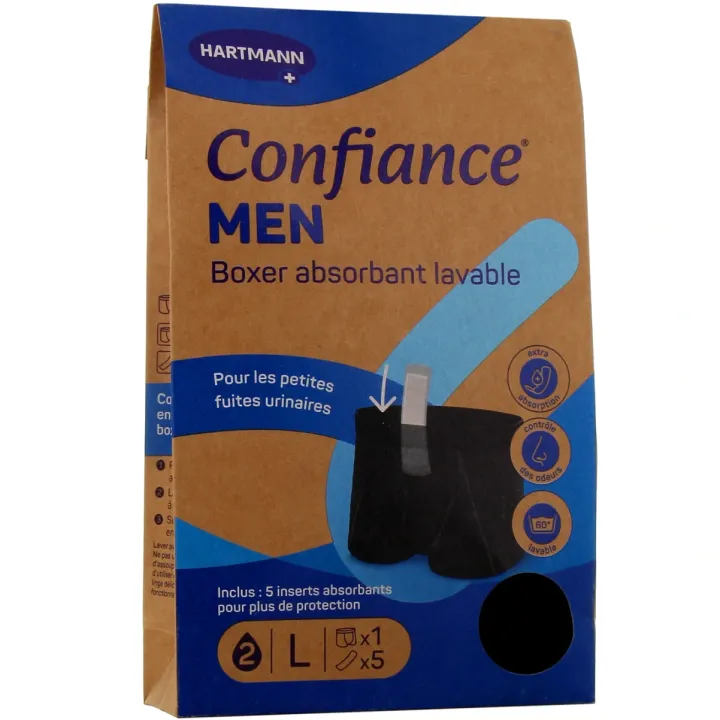 Confiance Men Boxer absorbant lavable noir Taille L Hartmann - 1 boxer et 5 inserts
