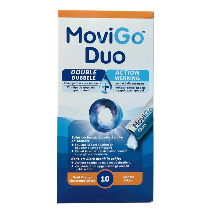 MoviGo Duo constipation et ballonnements goût orange Norgine - boite de 10 sachets