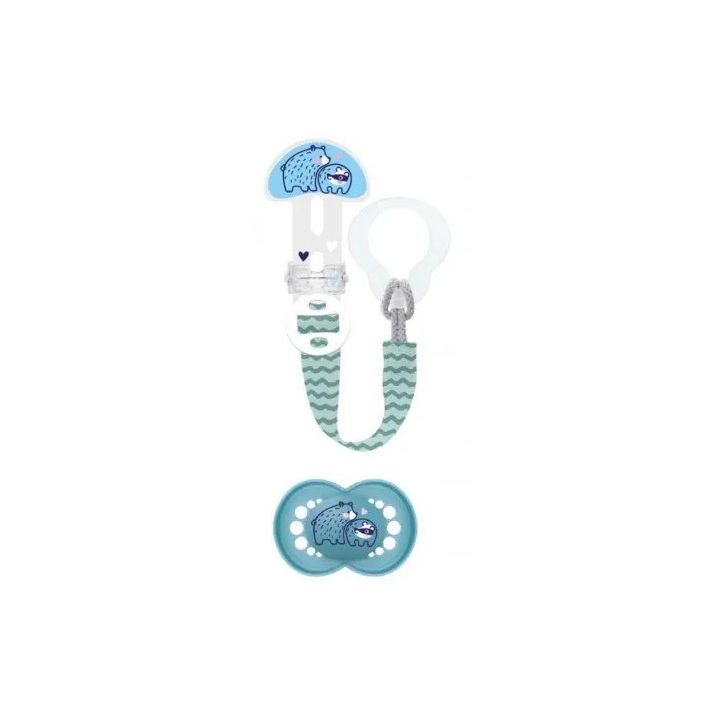 Sucette & attache-sucette silicone 6 mois+ Mam - attache sucette + sucette