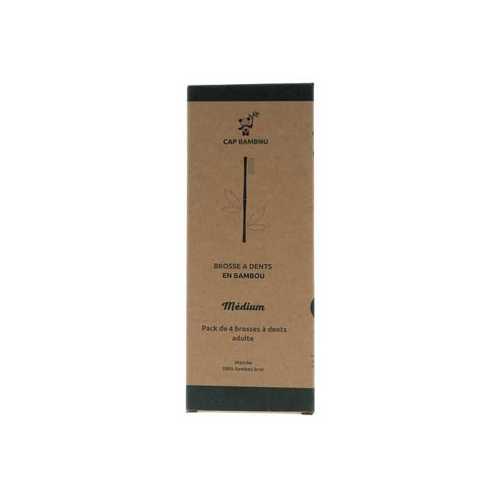 Brosse à dents adulte en bambou médium Cap Bambou - lot de 4 brosses à dents