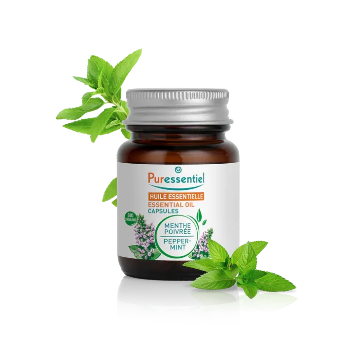Capsules d'huile essentielle de menthe poivrée bio Puressentiel - boîte de 60 capsules