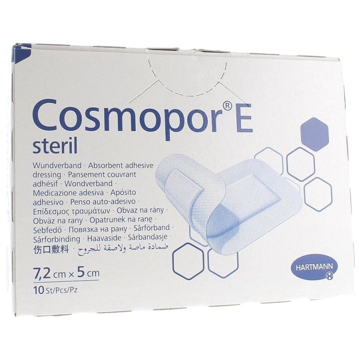 Cosmopor E Steril Pansement couvrant adhésif Hartmann - 10 pansements 7,2x5cm