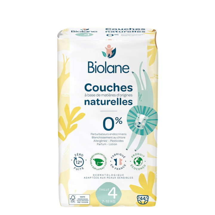 Couches naturelles taille 4 Biolane - sachet de 44 couches