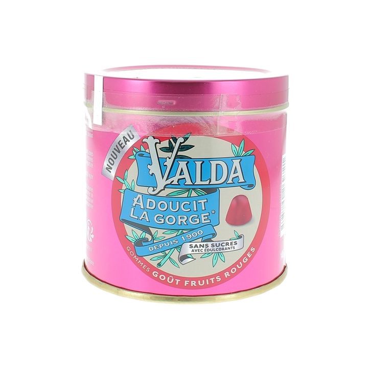 Gomme à mâcher sans sucres goût fruits rouges Valda - pot de 140g