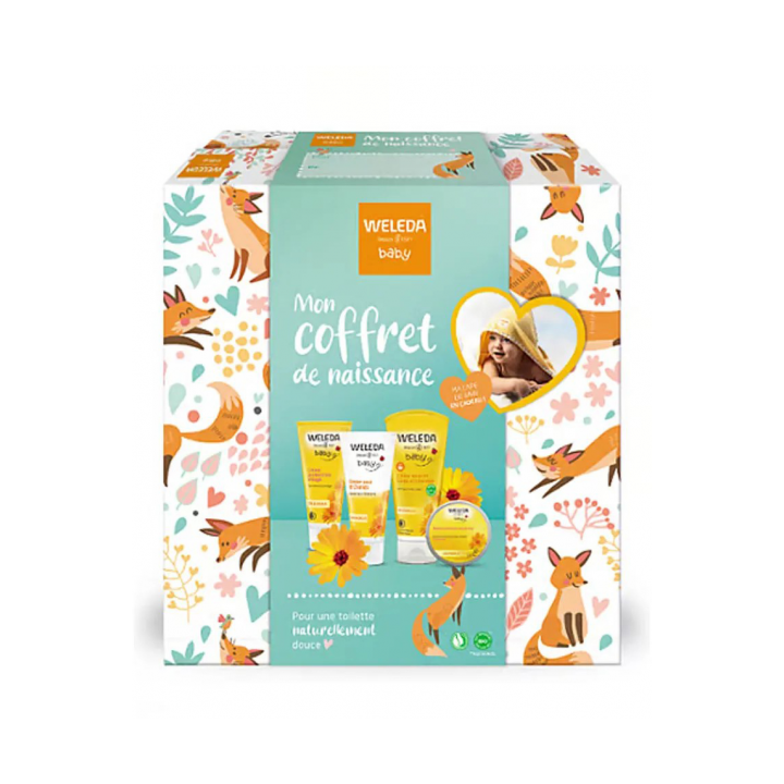 Mon coffret de naissance Weleda Baby - coffret contenant 4 produits + une cape de bain offerte