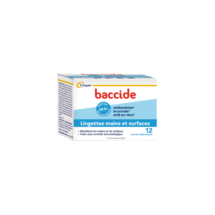 Lingettes mains et surfaces Baccide - boîte de 12 sachets individuels