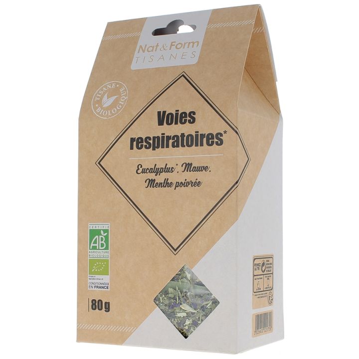 Tisane Voies Respiratoires eucalyptus, mauve et menthe poivrée Nat & Form - Sachet de 80 g