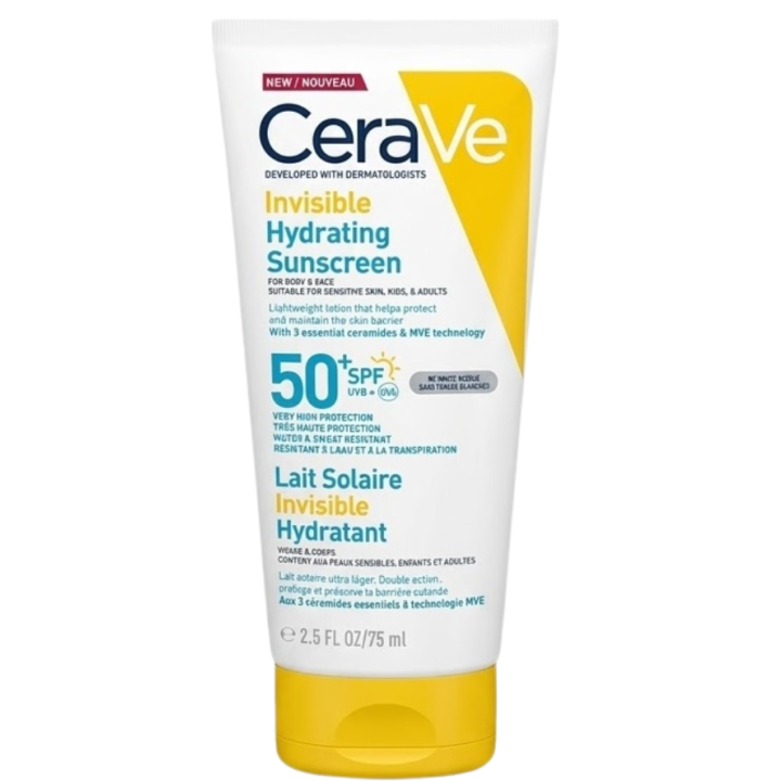 Lait solaire invisible hydratant SPF50+ haute protection visage et corps CeraVe