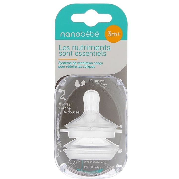 Tétines silicone ultra-douces 3m+ Moyen Nanobébé - 2 tétines