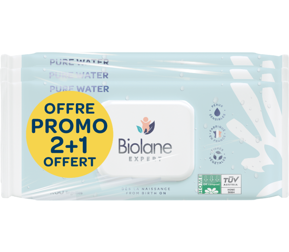 Lingettes Pure Water Biolane - lot de 3 x 60 lingettes - image 1