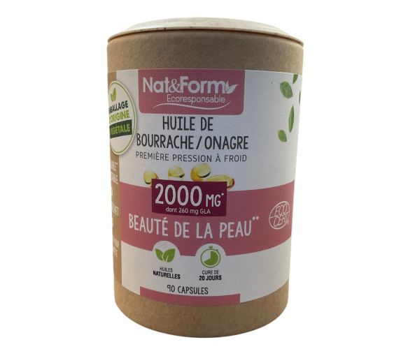 Huile de bourrache/onagre Beauté de la peau Nat&Form - pot de 90 capsules