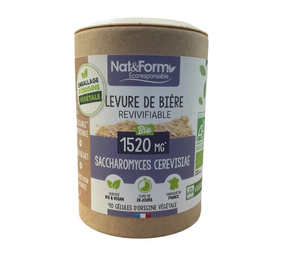 Levure de bière revivifiable bio Nat&Form - pot de 90 gélules