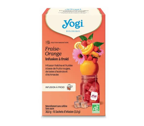 Soutien immunitaire Infusion à froid bio fraise-orange Yogi Tea - boite de 15 sachets
