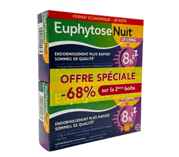 Euphytose nuit LP 1.9mg - lot de 2 boites de 30 comprimés