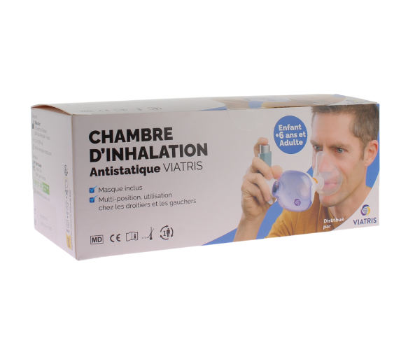Chambre d'inhalation antistatique 6 ans et plus Viatris - boite d'une chambre d'inhalation + masque - image 1