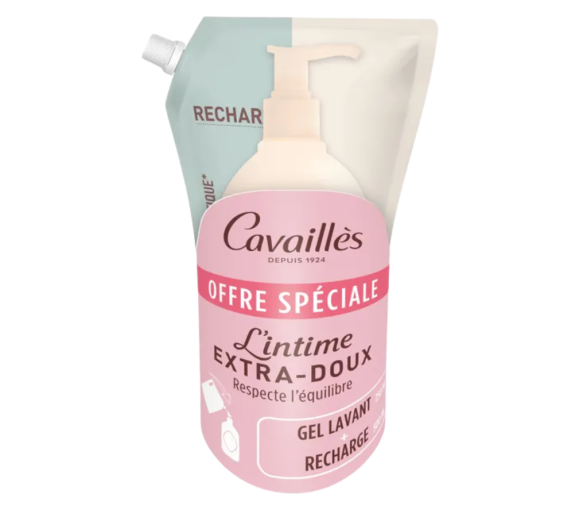 L'intime extra-doux offre spéciale gel lavant + recharge Rogé Cavaillès - flacon pompe de 250ml + éco-recharge de 500ml