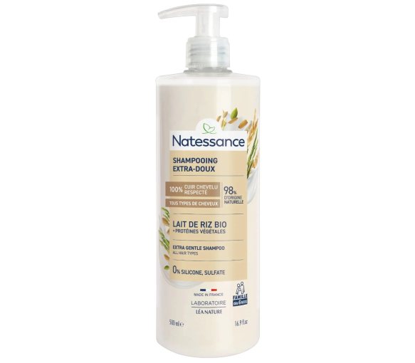 Shampooing extra-doux lait de riz bio Natessance - flacon-pompe de 500ml