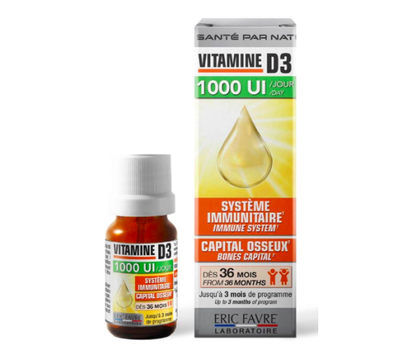Vitamine D3 1000Ul/jour Eric Favre - flacon-pipette de 20ml - image 1